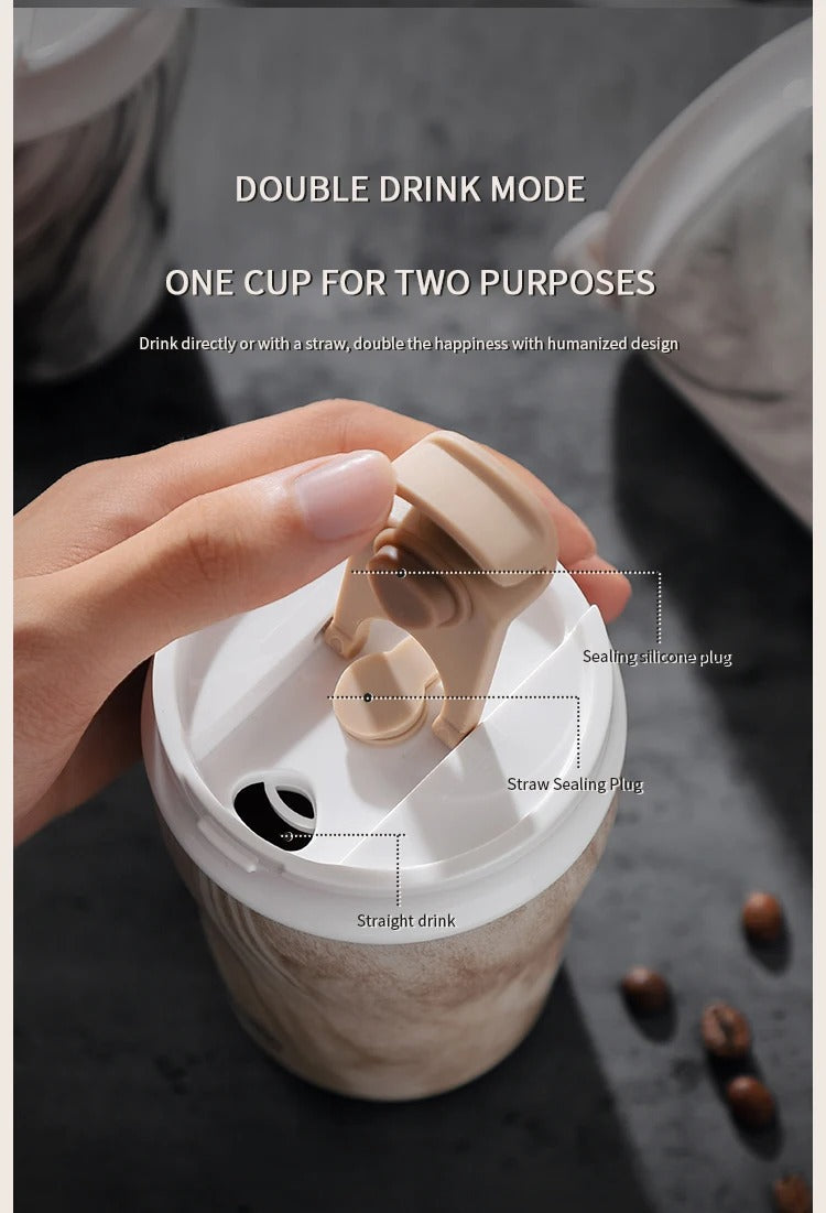 Hue and  Dunes Singapore best coffee mug for commuting featuring double drink mode with sealing lid and straw option