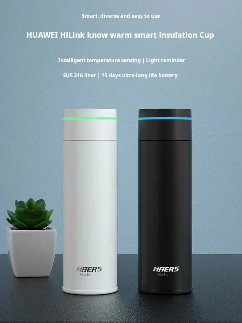 HUAWEI HiLink Intelligent Thermos for Wellness in White and Black with Temperature Sensing and Light Reminder