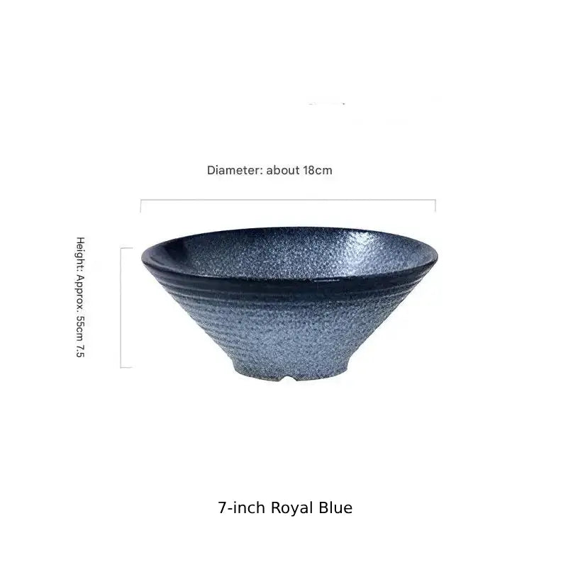 Hue and  Dunes Singapore Japanese ceramic bowl set featuring a 7-inch royal blue bowl with a textured finish