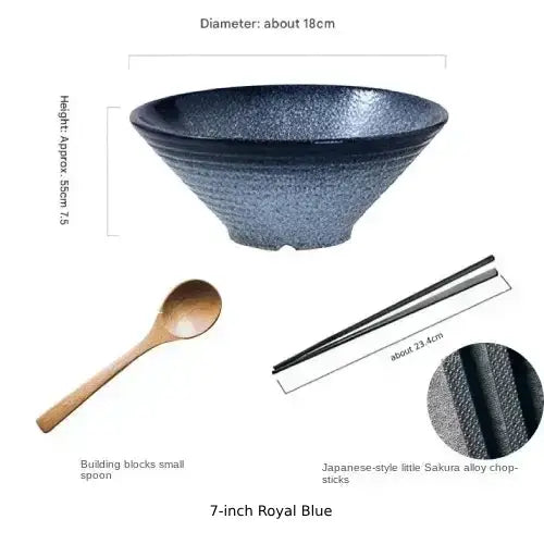 Hue and  Dunes Singapore Japanese ceramic bowl set in royal blue with chopsticks and wooden spoon for stylish dining