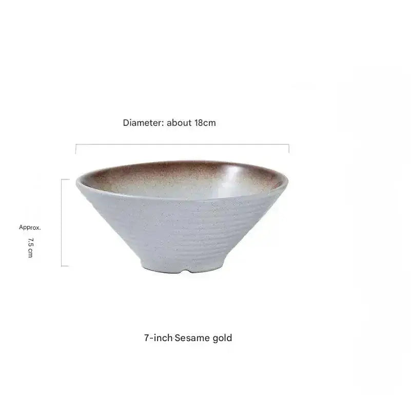 Hue and  Dunes Singapore Japanese ceramic bowl set featuring a 7-inch sesame gold bowl with a unique textured design