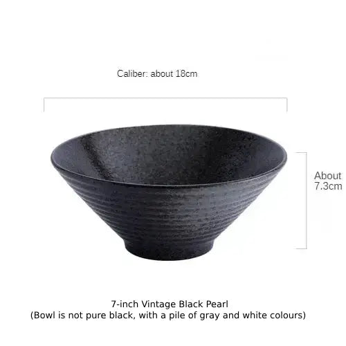 Hue and  Dunes Singapore Japanese ceramic bowl set featuring a 7-inch vintage black pearl design with textured finish