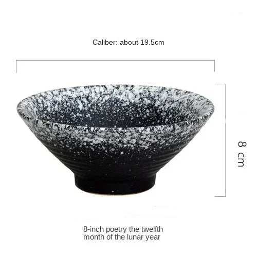Hue and  Dunes Singapore Japanese ceramic bowl set featuring a unique black and white speckled design, 8 inches in diameter