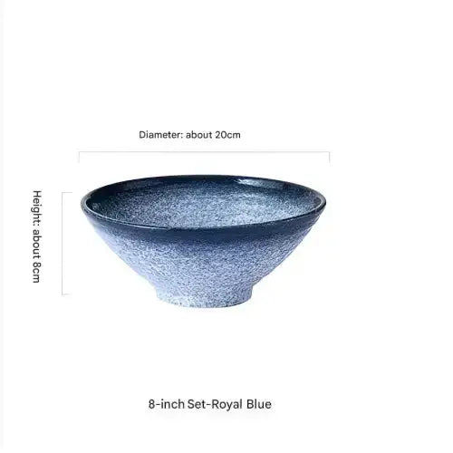 Hue and  Dunes Singapore Japanese ceramic bowl set in royal blue, 8 inches in diameter, perfect for stylish dining.