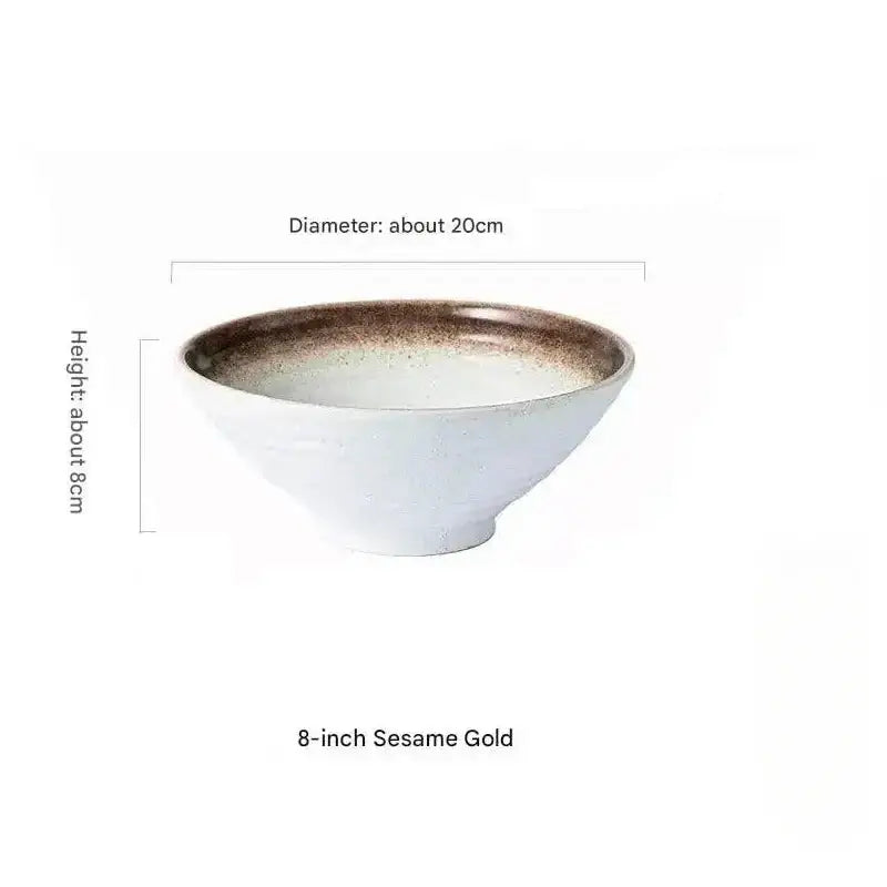 Hue and  Dunes Singapore Japanese ceramic bowl set featuring an 8-inch sesame gold design with a smooth finish