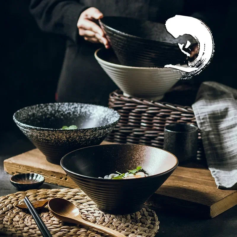 Hue and  Dunes Singapore Japanese ceramic bowl set featuring three elegant designs perfect for serving noodles or salads