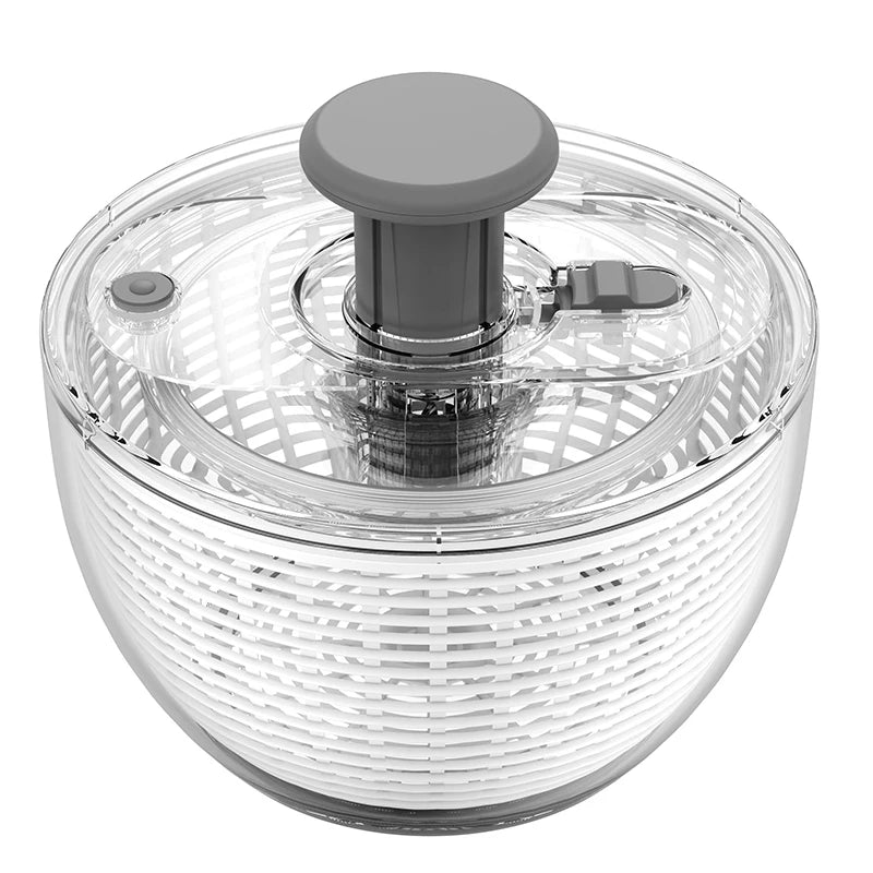 Hue and Dunes large salad spinner featuring a clear bowl and easy-to-use pump for efficient drying