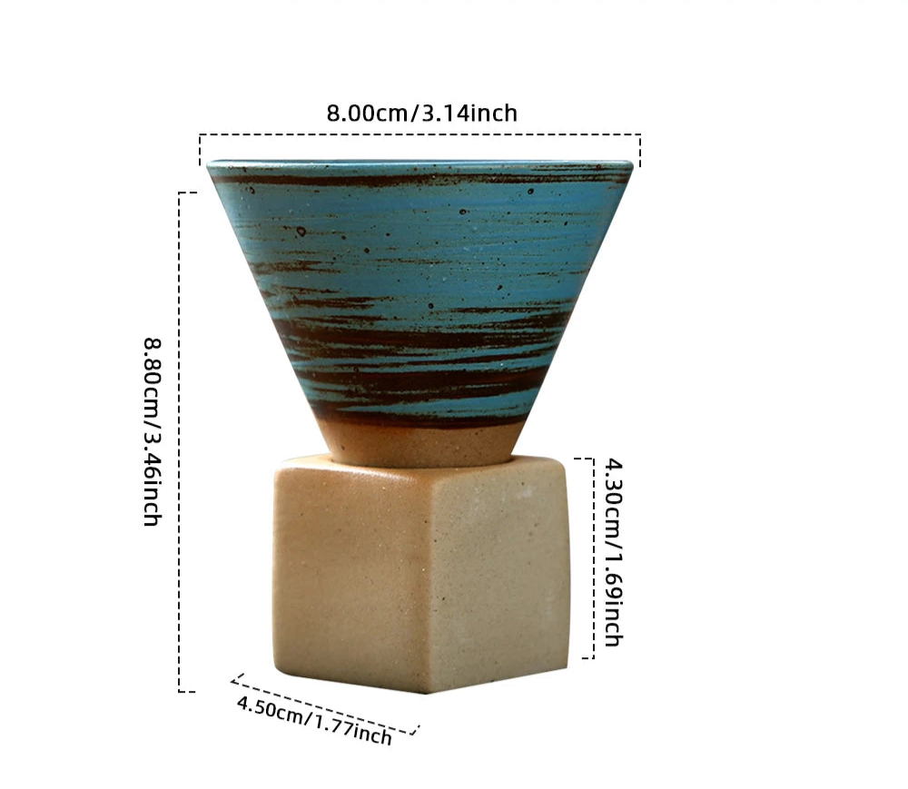 Hue and  Dunes Singapore Unique coffee funnel pottery with a blue and beige design, ideal for brewing coffee