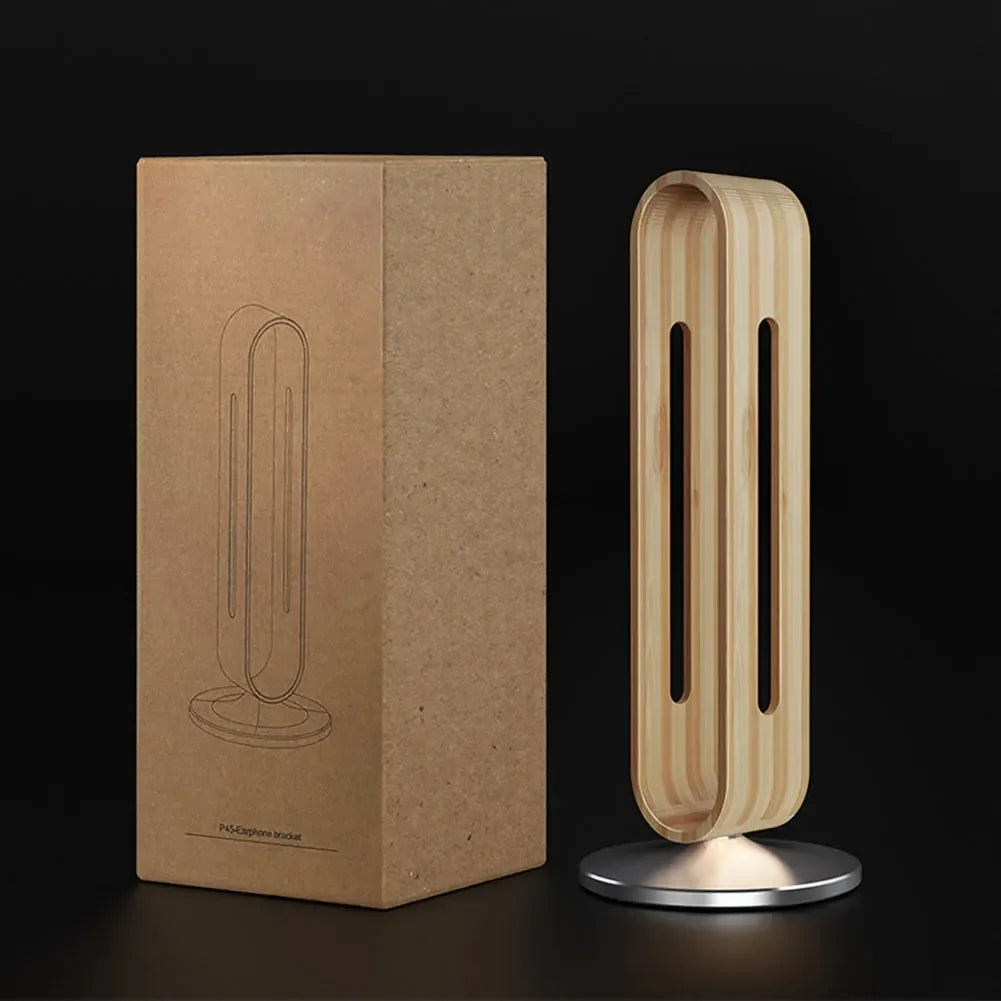 Hue and  Dunes Singapore Stylish headphone stand made from wood with a modern design and silver base for organized storage