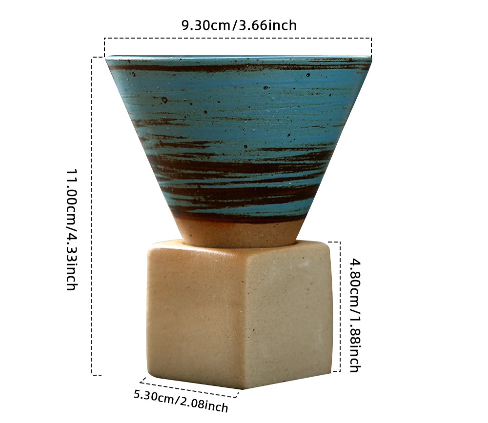 Hue and  Dunes Singapore Unique coffee funnel pottery in blue and beige, perfect for brewing coffee with style