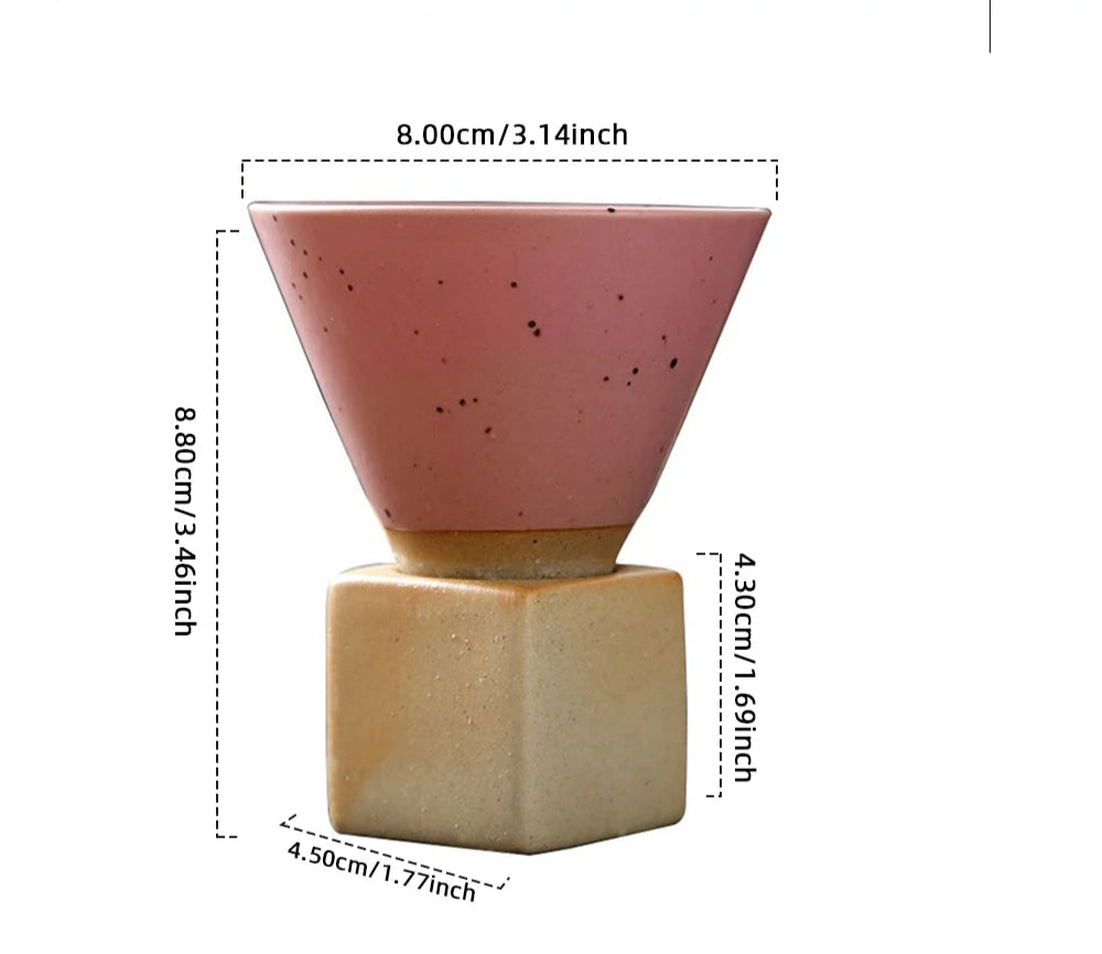 Hue and  Dunes Singapore Unique coffee funnel pottery in pink and beige, featuring a modern design and functional dimensions